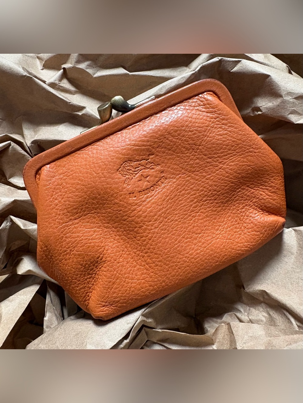 Vintage IL Bisonte Kisslock Vegetable tanned Italian Leather Pouch